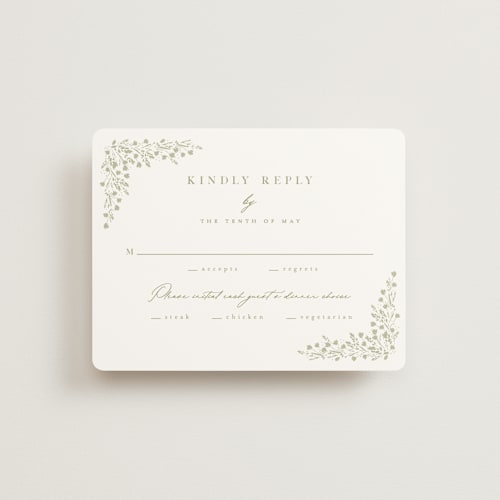 This is a leaf rsvp cards with standard by Kristie Kern called villa printing on signature in standard