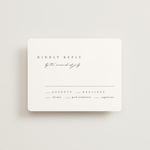This is a silk rsvp cards with standard by Kelly Schmidt called soho printing on signature in standard
