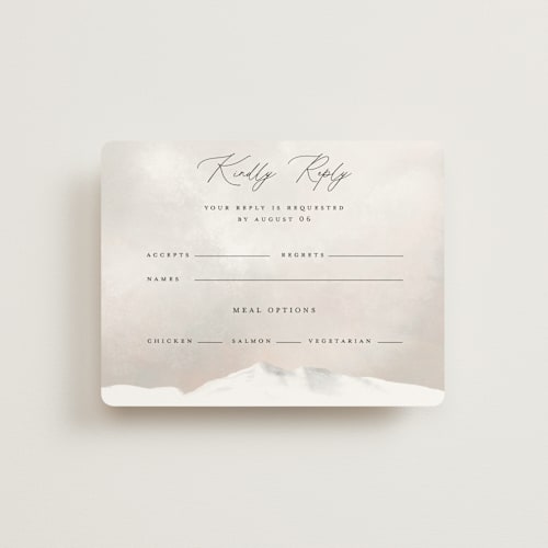 This is a forest rsvp cards with standard by Petra Kern called montagna printing on signature in standard