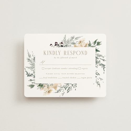 This is a pearl rsvp cards with standard by Leah Bisch called sprigs of joy printing on signature in standard