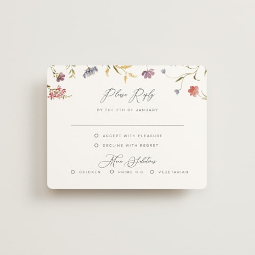 This is a sherbert rsvp cards with standard by Erin Hodges called untied printing on signature in standard