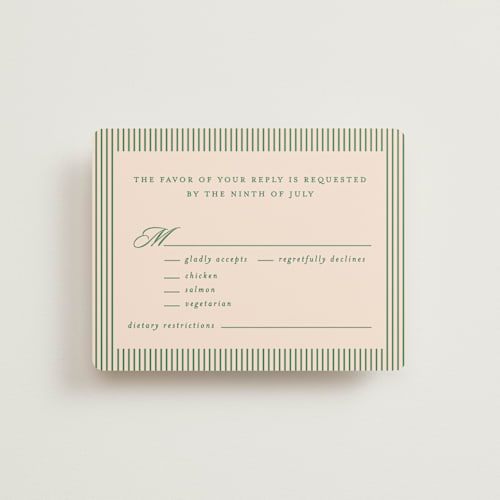 This is a emerald rsvp cards with standard by Creo Study called scripted printing on signature in standard