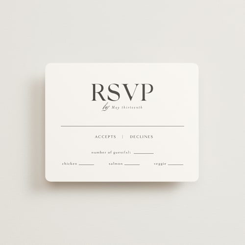 This is a opal rsvp cards with standard by Melanie Kosuge called celine printing on signature in standard