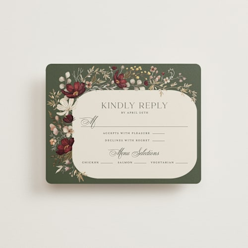 This is a vert rsvp cards with standard by Erin Deegan called fleur sauvage printing on signature in standard