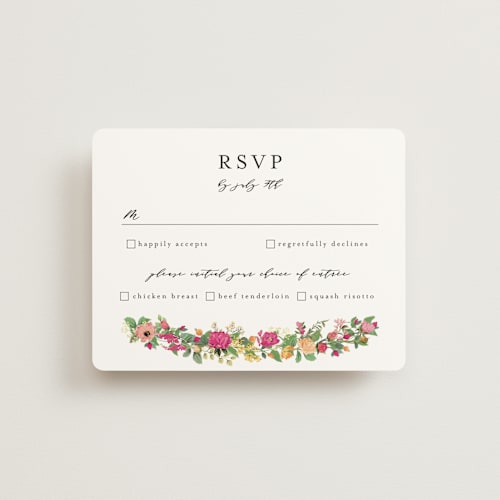 This is a tropical rsvp cards with standard by Susan Moyal called meadow love printing on signature in standard