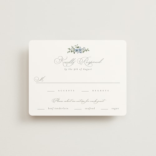 This is a sky rsvp cards with standard by Everett Paper Goods called foliage crest printing on signature in standard