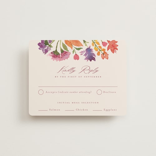 This is a autumn rsvp cards with standard by Pink House Press called crest fall printing on signature in standard
