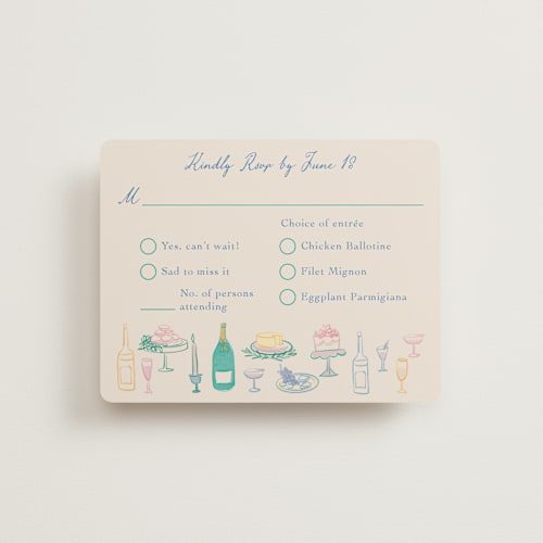This is a pastel rsvp cards with standard by Elly called dining printing on signature in standard