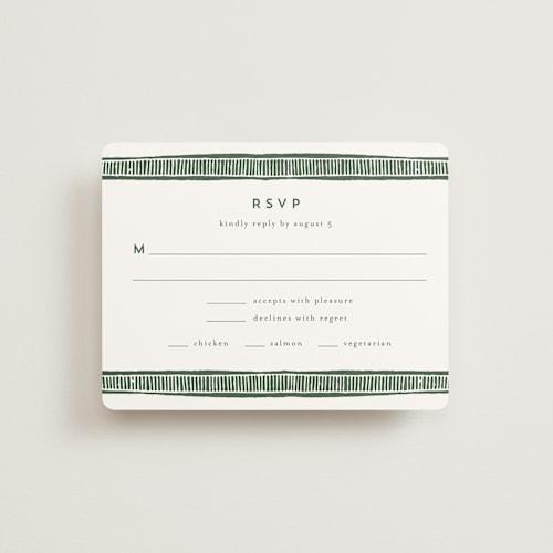 This is a fern rsvp cards with standard by Katharine Watson called block print frame printing on signature in standard