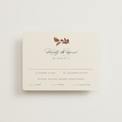 This is a autumn rsvp cards with standard by Kate Ahn called poetique printing on signature in standard