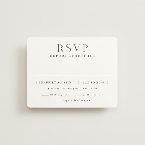 This is a snow rsvp cards with standard by Hooray Creative called everly printing on signature in standard