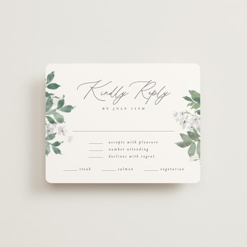 This is a fern rsvp cards with standard by Everett Paper Goods called grove printing on signature in standard