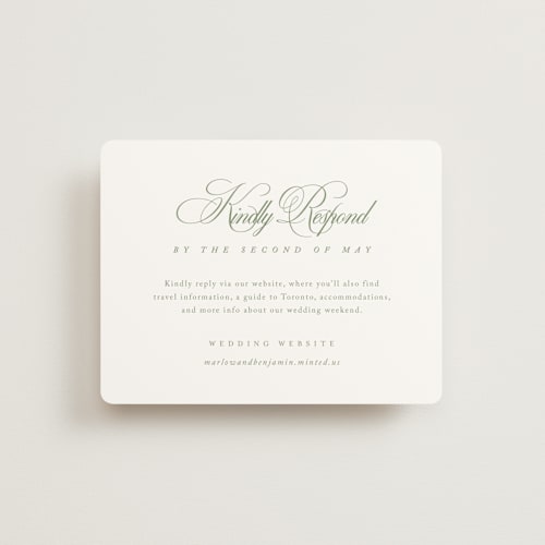 This is a garden rsvp cards with standard by Kelly Schmidt called chic script printing on signature in standard