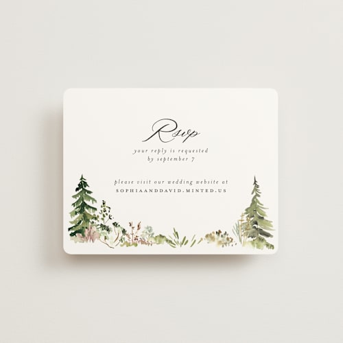 This is a forest rsvp cards with standard by Petra Kern called great outdoors printing on signature in standard