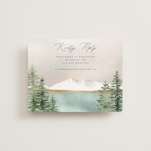 This is a forest rsvp cards with standard by Petra Kern called montagna printing on signature in standard