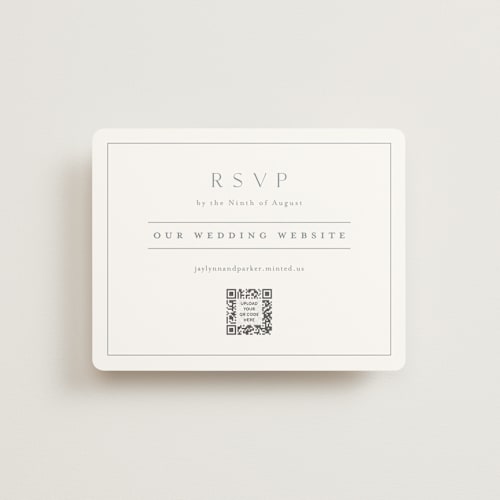 This is a dusty blue rsvp cards with standard by Stacey Meacham called warm affection printing on signature in standard