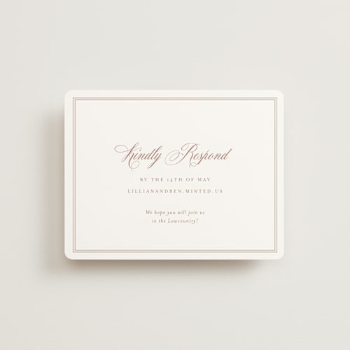 This is a blush rsvp cards with standard by Megan Davis called charleston printing on signature in standard