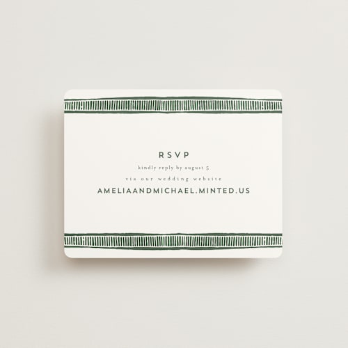 This is a fern rsvp cards with standard by Katharine Watson called block print frame printing on signature in standard