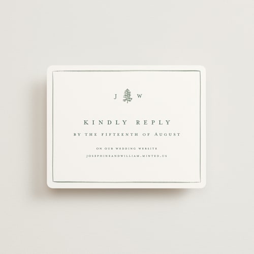 This is a pine rsvp cards with standard by Amy Kross called mountain ridge printing on signature in standard