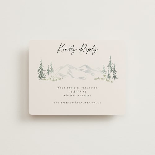 This is a forest rsvp cards with standard by Petra Kern called paradise printing on signature in standard