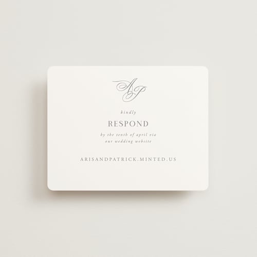 This is a snow rsvp cards with standard by Melinda Denison called regal printing on signature in standard