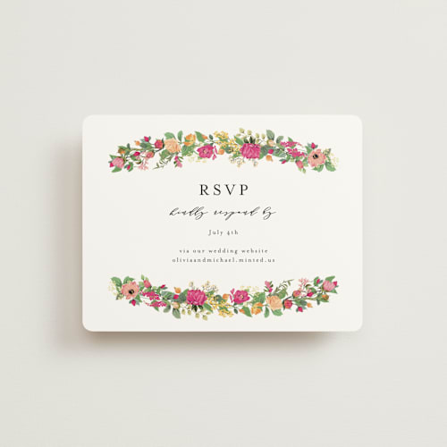 This is a tropical rsvp cards with standard by Susan Moyal called meadow love printing on signature in standard