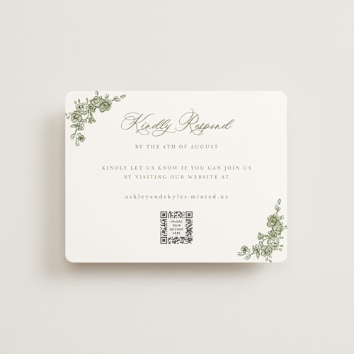 This is a moss rsvp cards with standard by Cass Loh called watercolor flowers crest printing on signature in standard