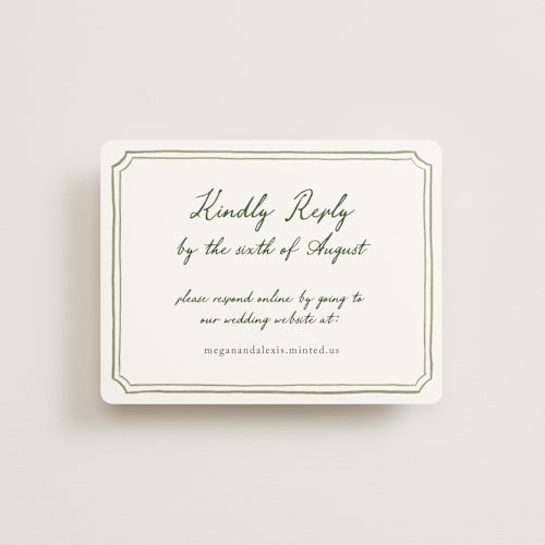 This is a moss rsvp cards with standard by Cass Loh called handwritten printing on signature in standard