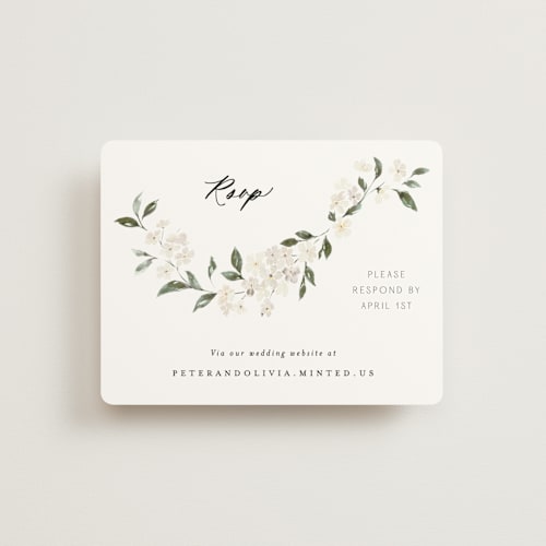 This is a porcelain rsvp cards with standard by Itsy Belle Studio called sweeping vine printing on signature in standard