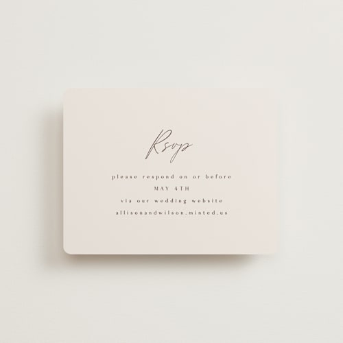 This is a ecru rsvp cards with standard by AK Graphics called love note printing on signature in standard
