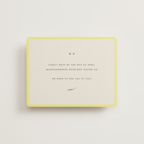 This is a limone rsvp cards with standard by Megan Davis called campania printing on signature in standard