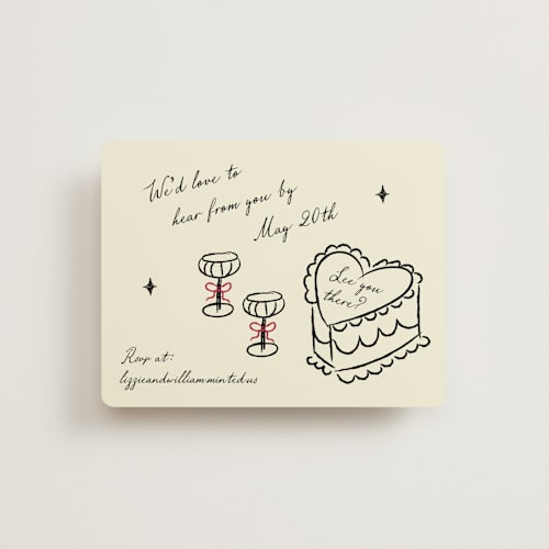 This is a champagne rsvp cards with standard by Helena Vitto called vintage lovers printing on signature in standard