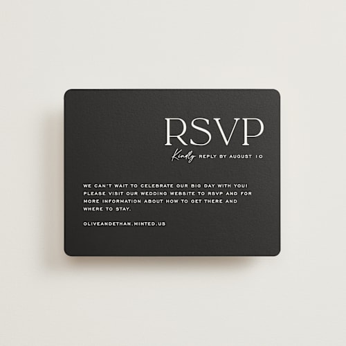 This is a pearl rsvp cards with standard by Owl and Toad called casual printing on signature in standard