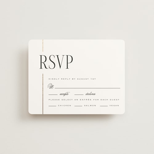 This is a silk rsvp cards with foil pressed by Laura Hankins called linear printing on signature in standard