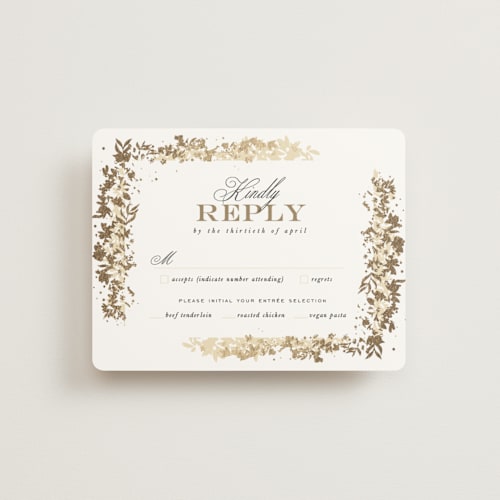 This is a honeysuckle rsvp cards with foil pressed by Leah Bisch called heritage printing on signature in standard