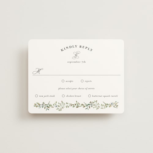 This is a mojito rsvp cards with foil pressed by Susan Moyal called monogramed arch printing on signature in standard