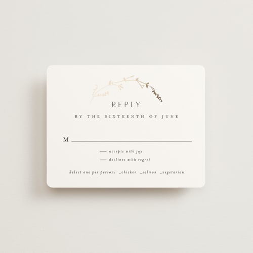 This is a cotton rsvp cards with foil pressed by Amy Kross called vine wrap printing on signature in standard