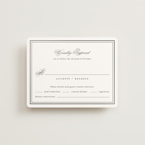 This is a cotton rsvp cards with foil pressed by Jennifer Postorino called polished printing on signature in standard