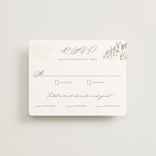 This is a hunter rsvp cards with foil pressed by Sarah Brown called peaks printing on signature in standard