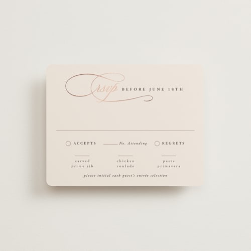 This is a cream rsvp cards with foil pressed by Hooray Creative called and centered printing on signature in standard
