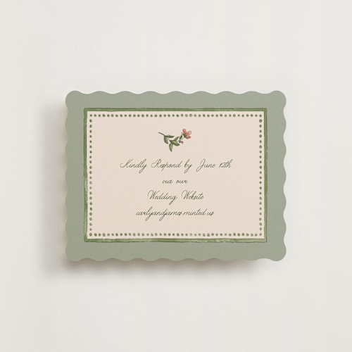 This is a coral fern rsvp cards with standard by Chris Griffith called wedding tapestry printing on signature in standard