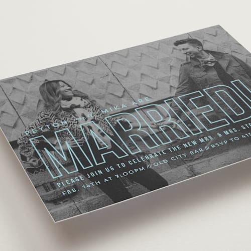 This is a sky wedding announcements with standard by Carly Reed Walker called modern romantic printing on recycled smooth signature in standard