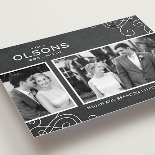 This is a chalkboard wedding announcements with standard by Oscar and Emma - Karly Depew called slideshow printing on recycled smooth signature in standard