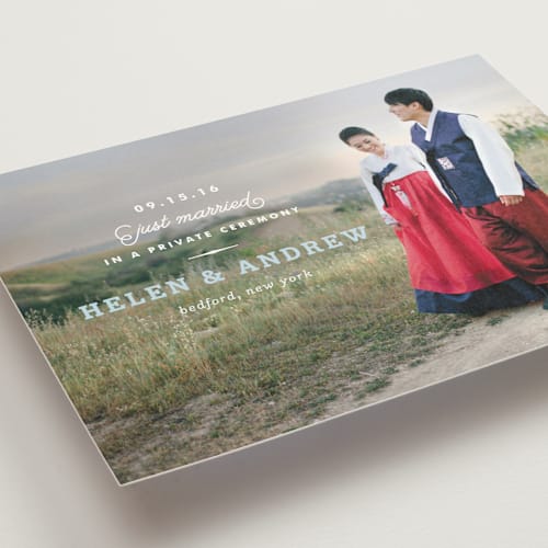 This is a baby blue wedding announcements with standard by Oscar and Emma - Karly Depew called timeless printing on recycled smooth signature in standard