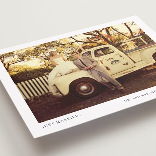 This is a blueberry pie wedding announcements with standard by That Girl Press called tiny blessings printing on recycled smooth signature in standard