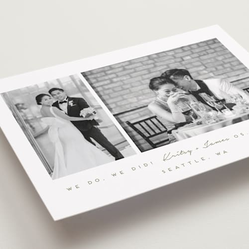 This is a moss wedding announcements with standard by Angela Garrick called meant to be printing on recycled smooth signature in standard