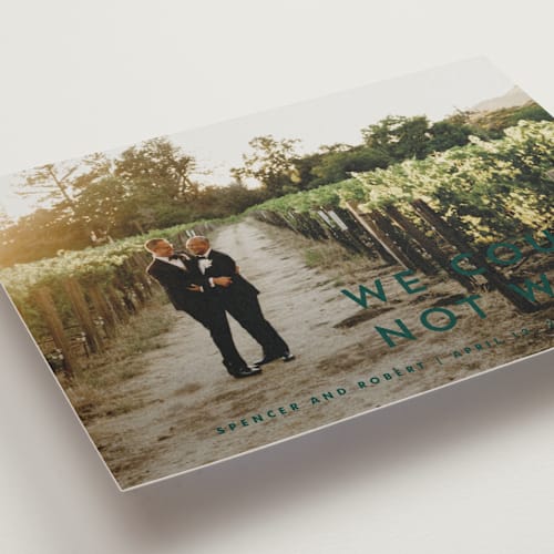 This is a rosemary wedding announcements with standard by Stacey Meacham called modern offset printing on recycled smooth signature in standard