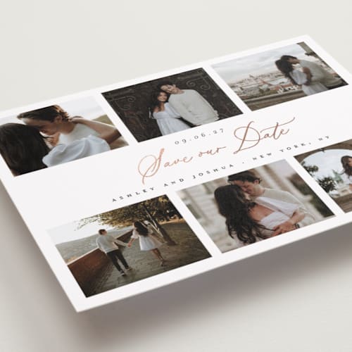 This is a cloud foil stamped save the date cards with foil pressed by Hudson meet Rose called together printing on recycled smooth signature in standard
