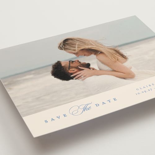 This is a wave save the date with standard by Creo Study called aristocratic printing on recycled smooth signature in standard