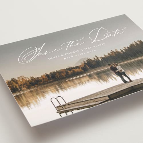 This is a cloud save the date with standard by Kate Ahn called venice printing on recycled smooth signature in standard